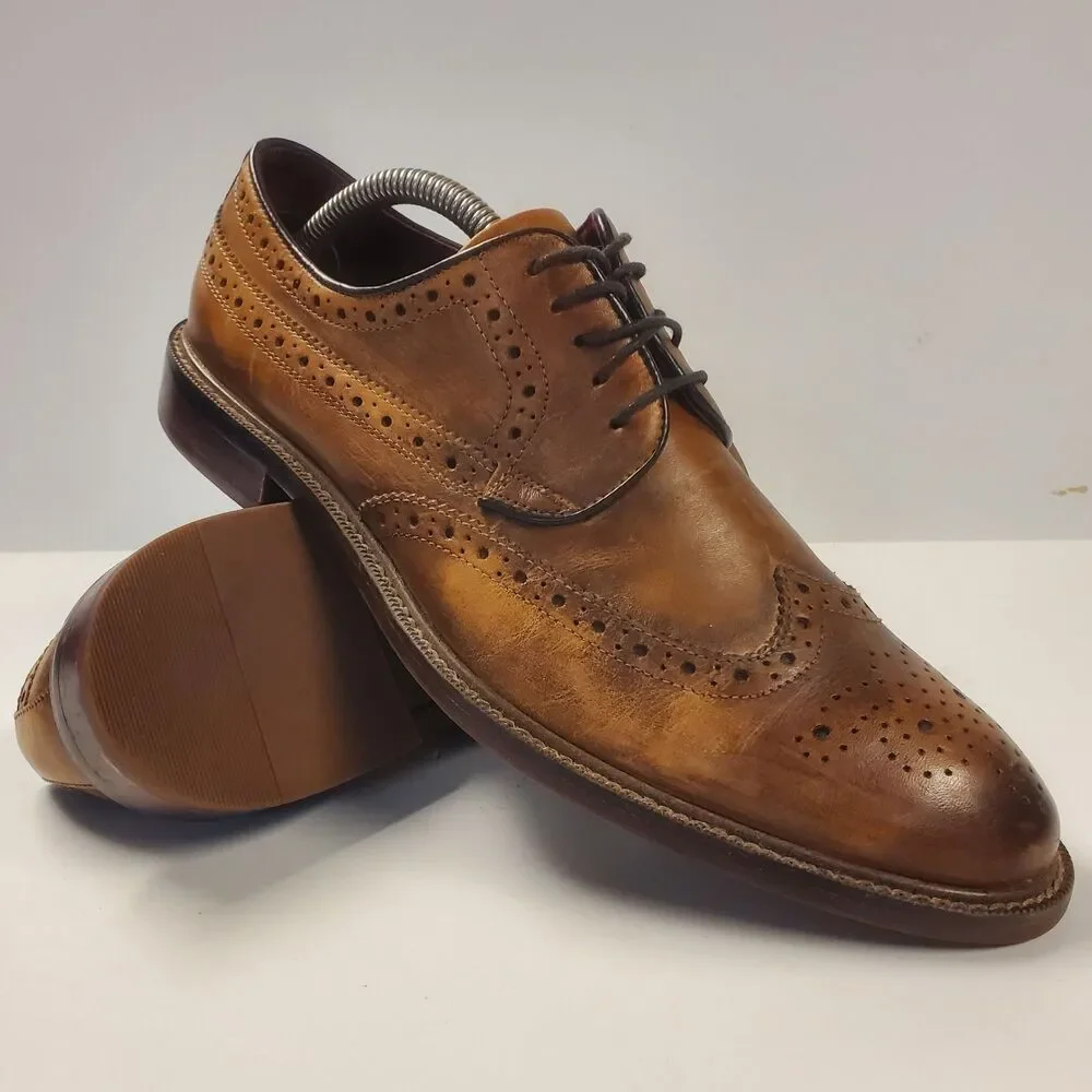ASTON GREY Shoes EDOESSA Mens Size 9 Brown Leather Brogue Wingtip Oxford Casual